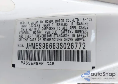 2003 Honda Civic Hybrid из США, поврежденный, VIN JHMES96663S026772